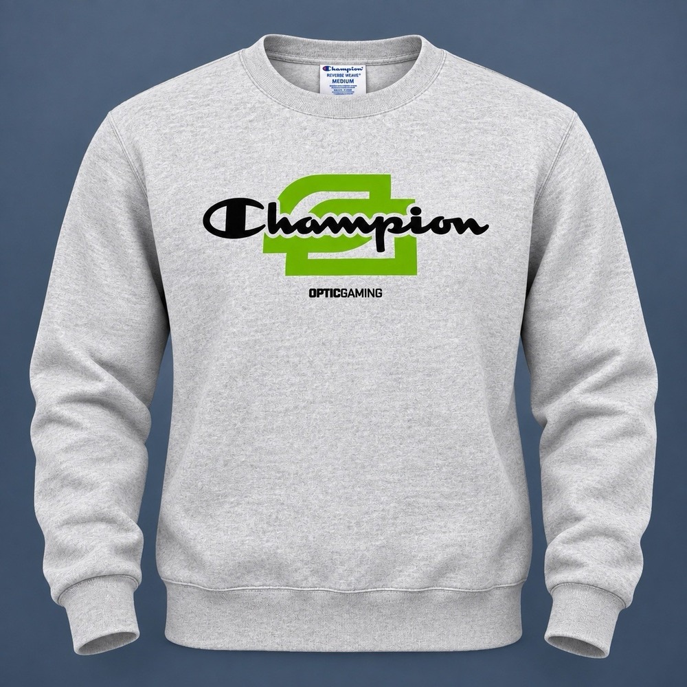 OpTic Gaming x Champion Men's Reverse Weave Crewneck Sweatshirt Grey Sz Medium